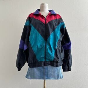 Vintage Apparatus black green red color block nylon windbreaker jacket
